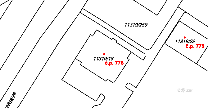 Severní Předměstí 778, Plzeň na parcele st. 11319/18 v KÚ Plzeň, Katastrální mapa