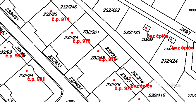Lobzy 976, Plzeň na parcele st. 232/85 v KÚ Lobzy, Katastrální mapa