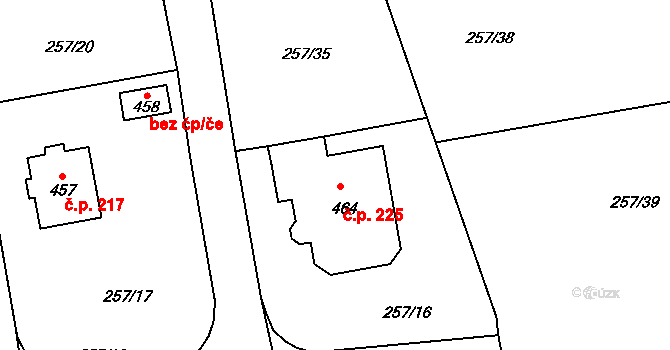 Jíloviště 225 na parcele st. 464 v KÚ Jíloviště, Katastrální mapa