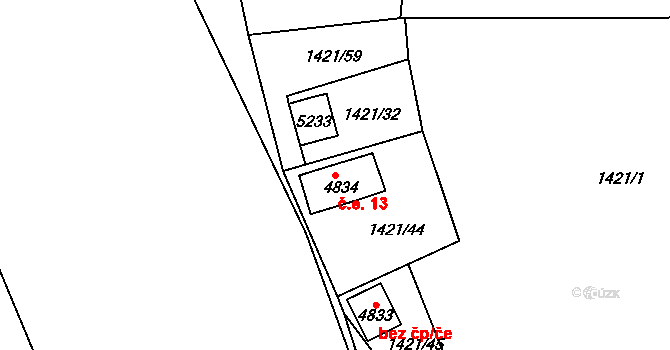 Cihelna 13, Pardubice na parcele st. 4834 v KÚ Pardubice, Katastrální mapa