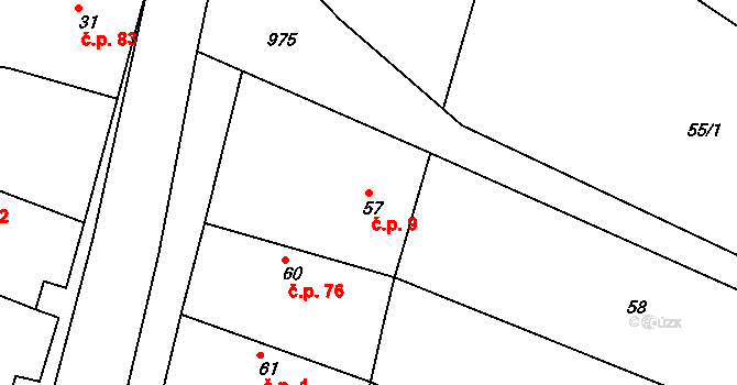 Popice 9, Znojmo na parcele st. 57 v KÚ Popice u Znojma, Katastrální mapa