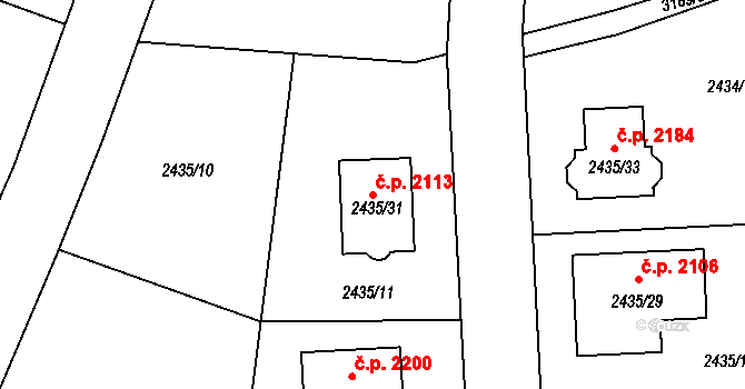 Bolevec 2113, Plzeň na parcele st. 2435/31 v KÚ Bolevec, Katastrální mapa