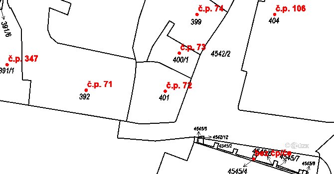 Teplice 72 na parcele st. 401 v KÚ Teplice, Katastrální mapa