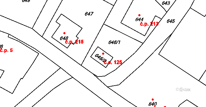 Rumburk 2-Horní Jindřichov 125, Rumburk na parcele st. 646/2 v KÚ Horní Jindřichov, Katastrální mapa