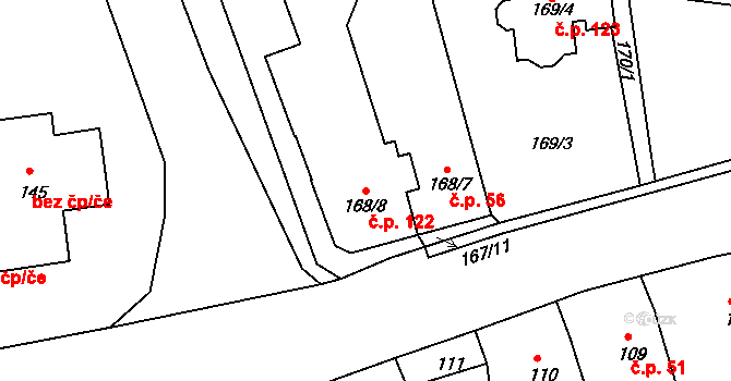 Číčenice 122 na parcele st. 168/8 v KÚ Číčenice, Katastrální mapa