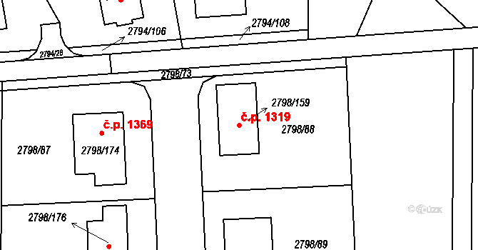 Mohelnice 1319 na parcele st. 2798/159 v KÚ Mohelnice, Katastrální mapa