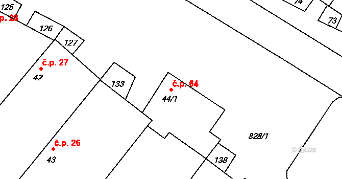 Čáslavice 64 na parcele st. 44/1 v KÚ Čáslavice, Katastrální mapa