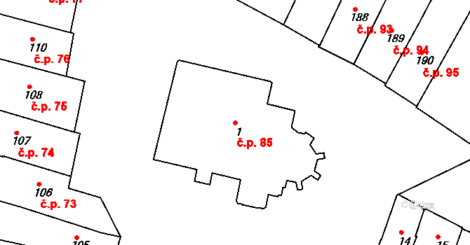 Jemnice 85 na parcele st. 1 v KÚ Jemnice, Katastrální mapa