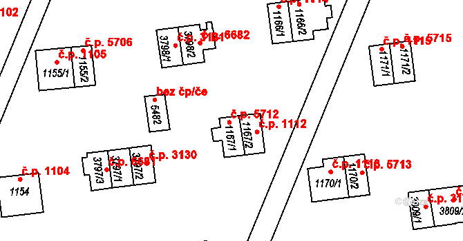 Zlín 5712 na parcele st. 1167/1 v KÚ Zlín, Katastrální mapa