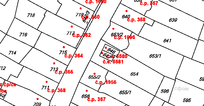Kadaň 5581 na parcele st. 647 v KÚ Kadaň, Katastrální mapa