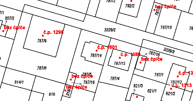 Benešov 1601 na parcele st. 787/14 v KÚ Benešov u Prahy, Katastrální mapa