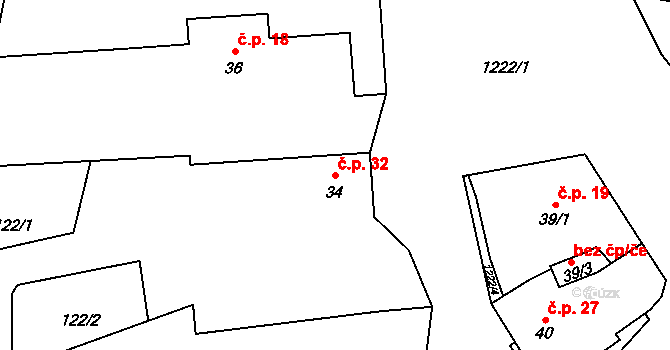 Třemošnice 32, Ostředek na parcele st. 34 v KÚ Třemošnice, Katastrální mapa