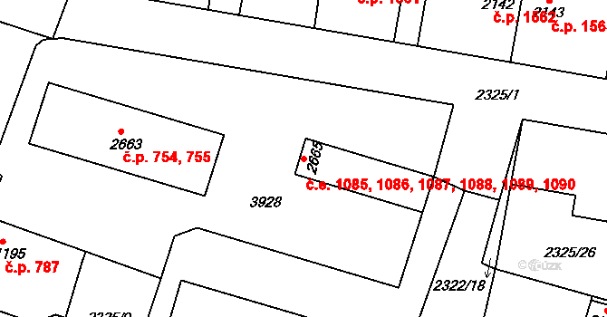 Rakovník II 1085,1086,1087,1088,, Rakovník na parcele st. 2665 v KÚ Rakovník, Katastrální mapa