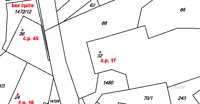 Pechova Lhota 17, Hrejkovice na parcele st. 32 v KÚ Pechova Lhota, Katastrální mapa