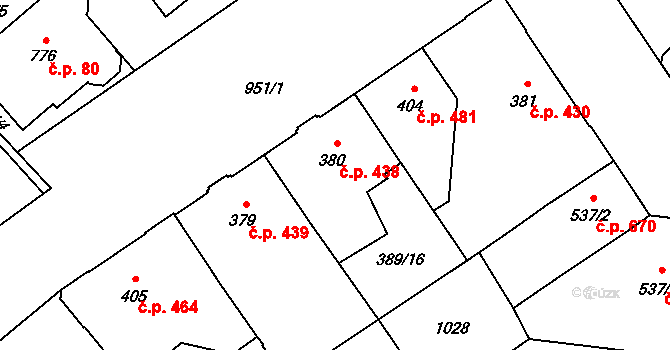 Přívoz 438, Ostrava na parcele st. 380 v KÚ Přívoz, Katastrální mapa
