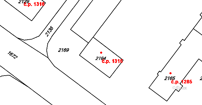Poruba 1315, Ostrava na parcele st. 2164 v KÚ Poruba-sever, Katastrální mapa