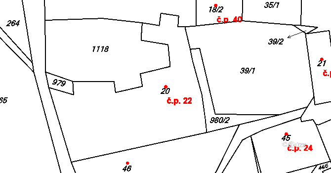 Kundratice 22, Rozsochy na parcele st. 20 v KÚ Kundratice u Rozsoch, Katastrální mapa