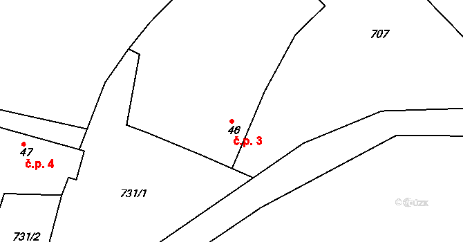 Vilín 3, Chyšky na parcele st. 46 v KÚ Nosetín, Katastrální mapa