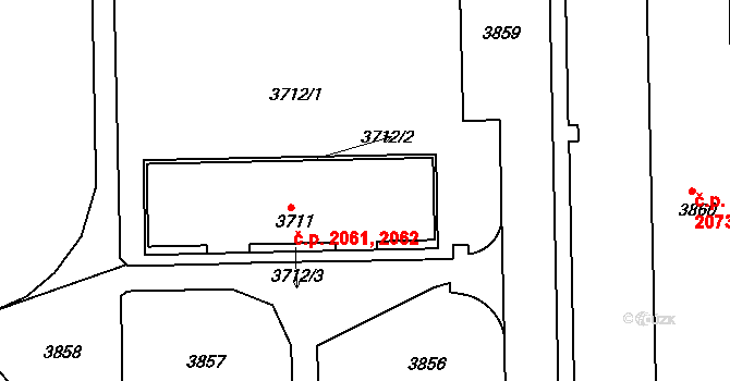 Žďár nad Sázavou 4 2061,2062, Žďár nad Sázavou na parcele st. 3711 v KÚ Město Žďár, Katastrální mapa