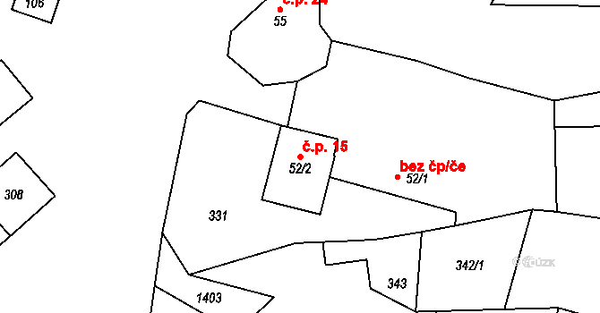 Polipsy 15, Čestín na parcele st. 52/2 v KÚ Polipsy, Katastrální mapa