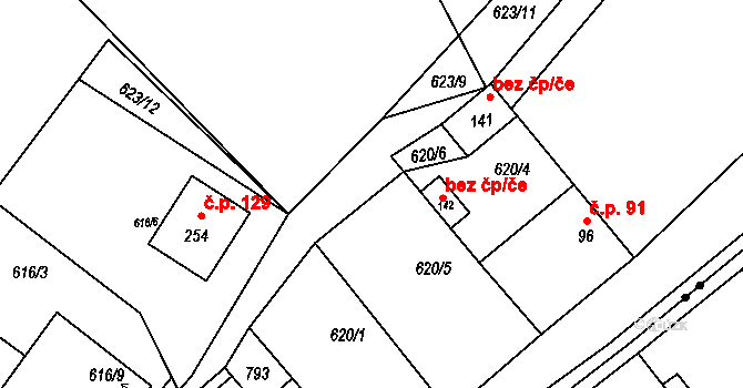 Lhotka 39352510 na parcele st. 142 v KÚ Lhotka u Mělníka, Katastrální mapa