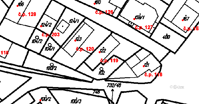 Ruprechtov 119 na parcele st. 122 v KÚ Ruprechtov, Katastrální mapa