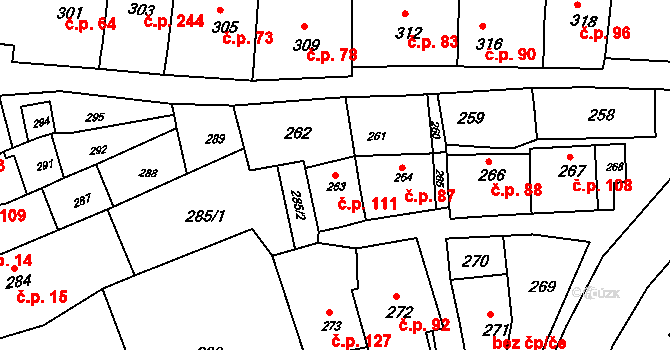 Heršpice 111 na parcele st. 263 v KÚ Heršpice, Katastrální mapa