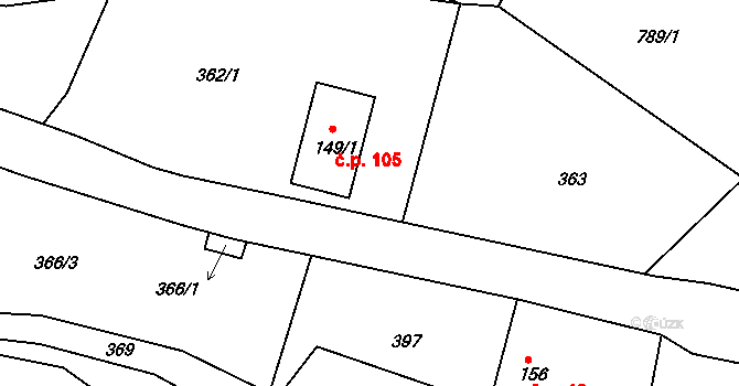 Klokočov 105, Vítkov na parcele st. 149/1 v KÚ Klokočov u Vítkova, Katastrální mapa