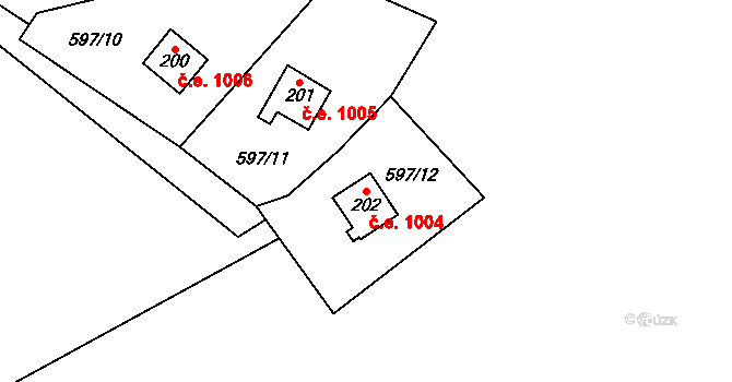 Čavisov 1004 na parcele st. 202 v KÚ Čavisov, Katastrální mapa