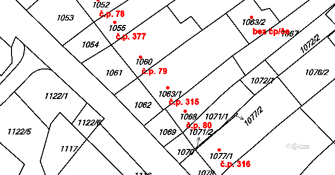 Nivnice 315 na parcele st. 1063/1 v KÚ Nivnice, Katastrální mapa
