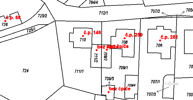 Zaječov 48586510 na parcele st. 711/2 v KÚ Zaječov, Katastrální mapa