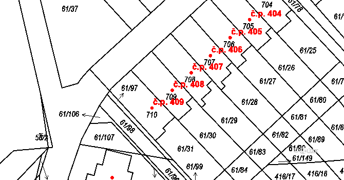 Třemošnice 408 na parcele st. 709 v KÚ Třemošnice nad Doubravou, Katastrální mapa