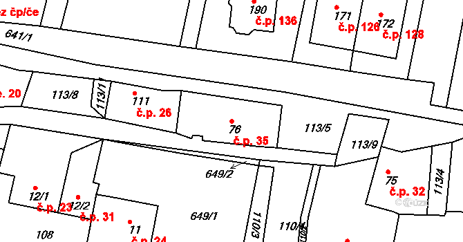 Vápenný Podol 35 na parcele st. 76 v KÚ Vápenný Podol, Katastrální mapa