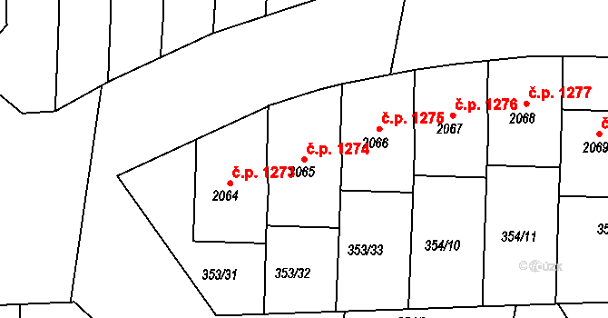 Milevsko 1274 na parcele st. 2065 v KÚ Milevsko, Katastrální mapa