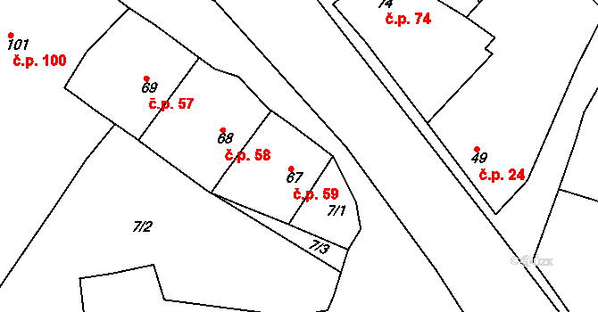 Kyšice 59 na parcele st. 67 v KÚ Kyšice u Plzně, Katastrální mapa