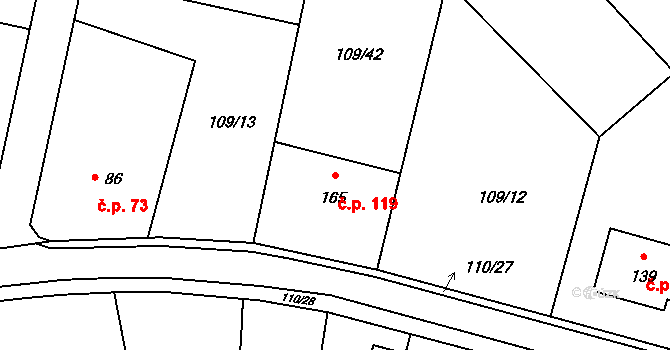 Červené Záhoří 119, Chotoviny na parcele st. 165 v KÚ Červené Záhoří, Katastrální mapa