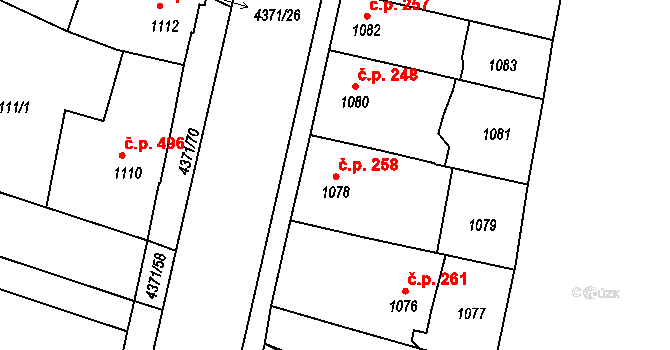 Veselí nad Lužnicí II 258, Veselí nad Lužnicí na parcele st. 1078 v KÚ Veselí nad Lužnicí, Katastrální mapa