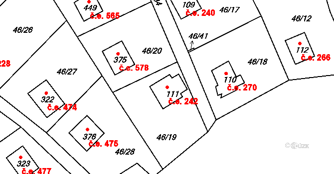 Pňovany 242 na parcele st. 111 v KÚ Dolany u Stříbra, Katastrální mapa