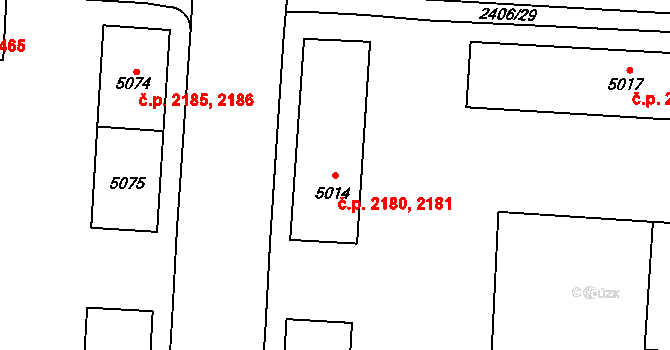 Zelené Předměstí 2180,2181, Pardubice na parcele st. 5014 v KÚ Pardubice, Katastrální mapa