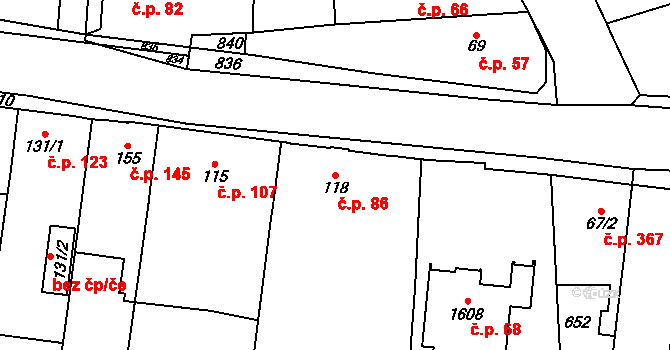 Rosice 86, Pardubice na parcele st. 118 v KÚ Rosice nad Labem, Katastrální mapa