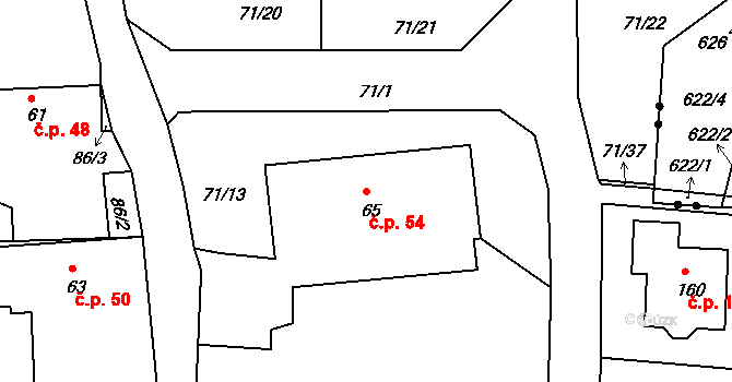 Nemile 54 na parcele st. 65 v KÚ Filipov u Zábřeha, Katastrální mapa
