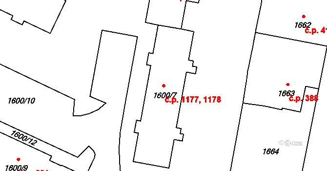 Mohelnice 1177,1178 na parcele st. 1600/7 v KÚ Mohelnice, Katastrální mapa