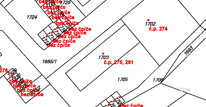 Bílovec 275,281 na parcele st. 1703 v KÚ Bílovec-město, Katastrální mapa