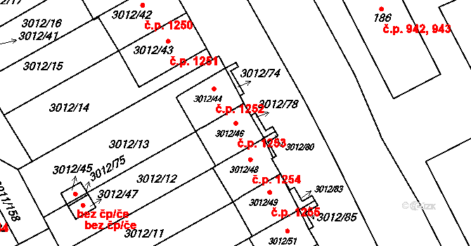Kopřivnice 1253 na parcele st. 3012/46 v KÚ Kopřivnice, Katastrální mapa