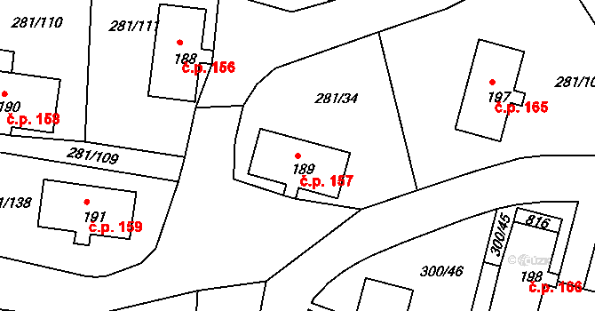 Loučovice 157 na parcele st. 189 v KÚ Loučovice, Katastrální mapa