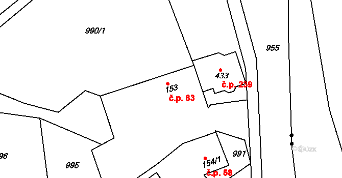 Šmolovy 63, Havlíčkův Brod na parcele st. 153 v KÚ Šmolovy u Havlíčkova Brodu, Katastrální mapa