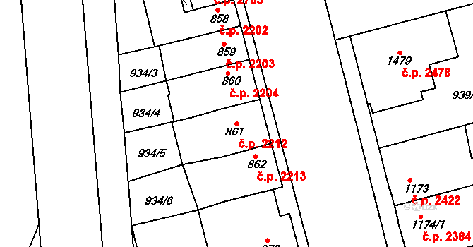 Havlíčkův Brod 2212 na parcele st. 861 v KÚ Havlíčkův Brod, Katastrální mapa