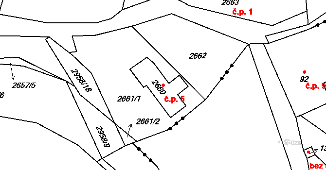Chábory 5, Dobruška na parcele st. 2660 v KÚ Dobruška, Katastrální mapa