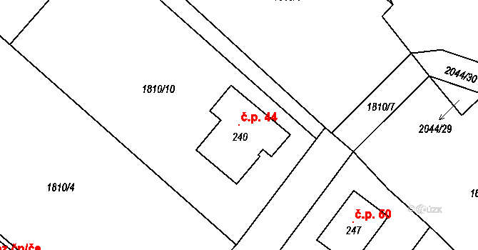 Nový Pařezov 44, Pařezov na parcele st. 240 v KÚ Pařezov, Katastrální mapa