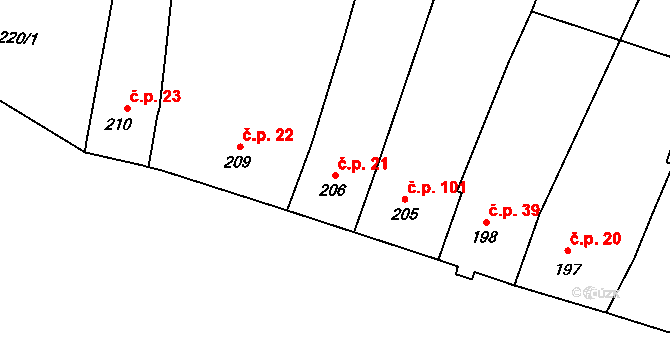 Tetětice 21, Počenice-Tetětice na parcele st. 206 v KÚ Tetětice, Katastrální mapa